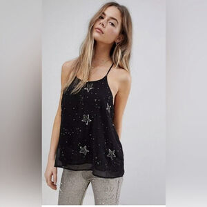 Free People Intimately Embellished Star Cami Tank Top Black Sequin Racerback M